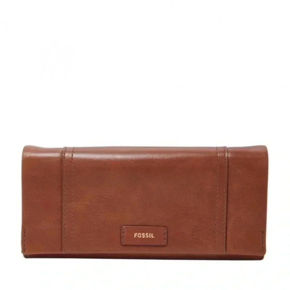 Fossil Ladies Ellis Brown Clutch Large Leather Wallet - Picture 1 of 10